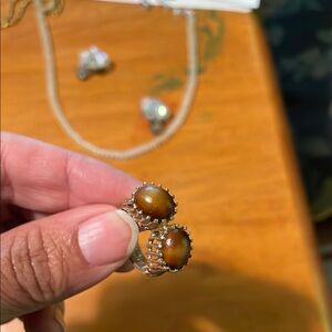 Brown and Silver Tiger's Eye Ring with Crystal Accents